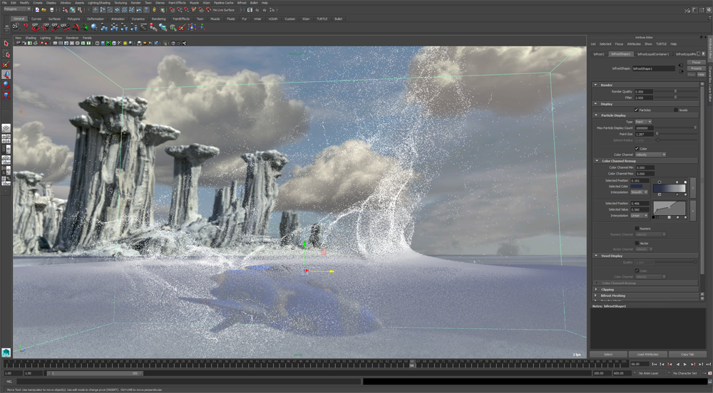 Realistic water simulations can be created using Bifrost technology in Maya 2015