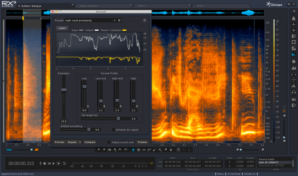 Dereverb is a feature new to the RX line. It literally allows users to take out reverb from recordings. This feature performed much better than expected!