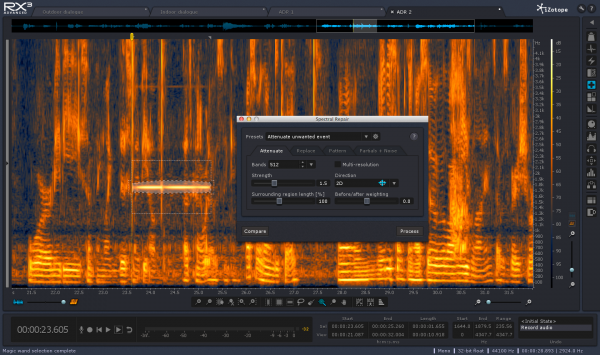 This fancy feature -- Spectral Repair -- allows users to take out unwanted sounds from their recordings. Need to get rid of a bed of crickets from the background? No problem. Spectral Repair can do that.