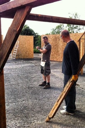Christopher Dane discusses set construction on the back lot of Ren Studios. (Photo: Mythica Entertainment)