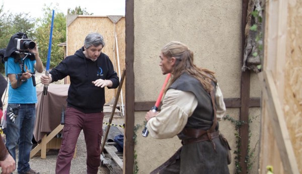 Fight choreographer Roning Traynor rehearses an action scene with Duran Fulton Brown (Hunter)